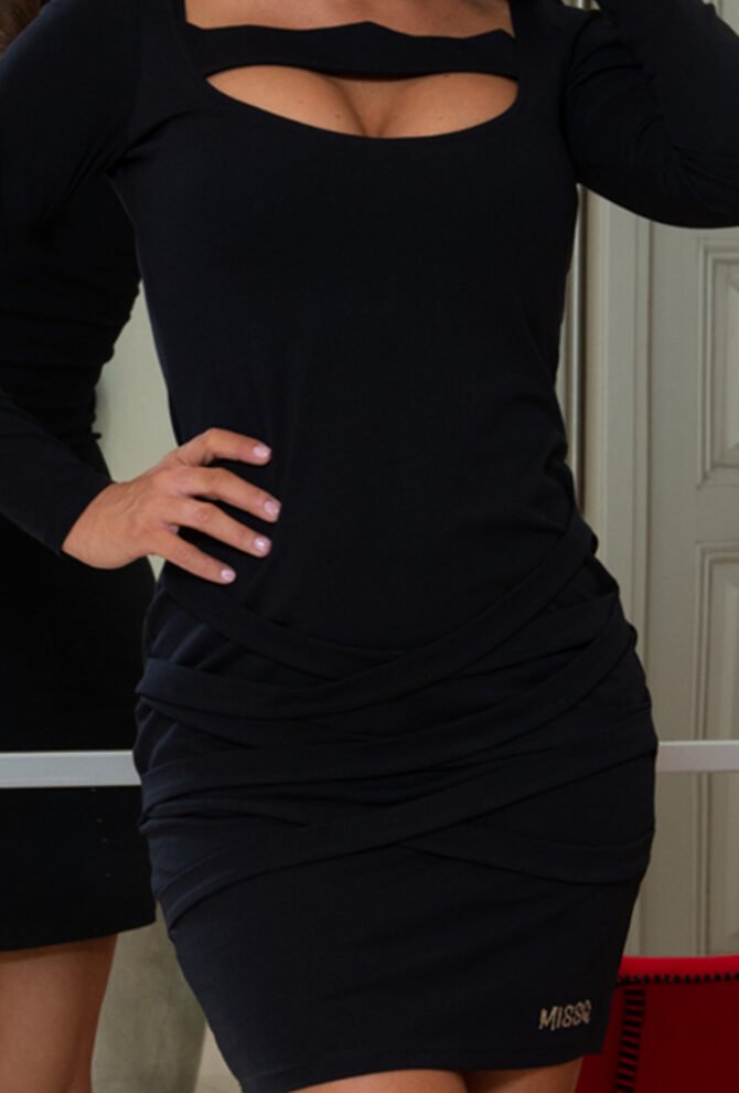 Vestido negro manga larga mujer